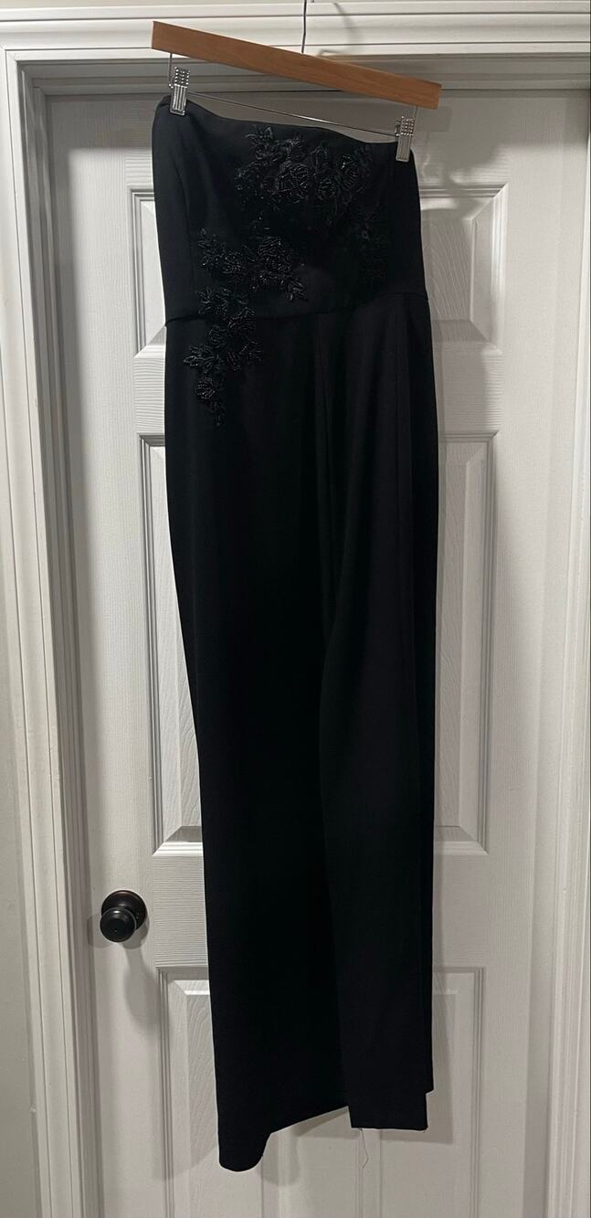 Patra Women’s Size 6 Black Strapless Beaded Floral Formal Evening Maxi Gown